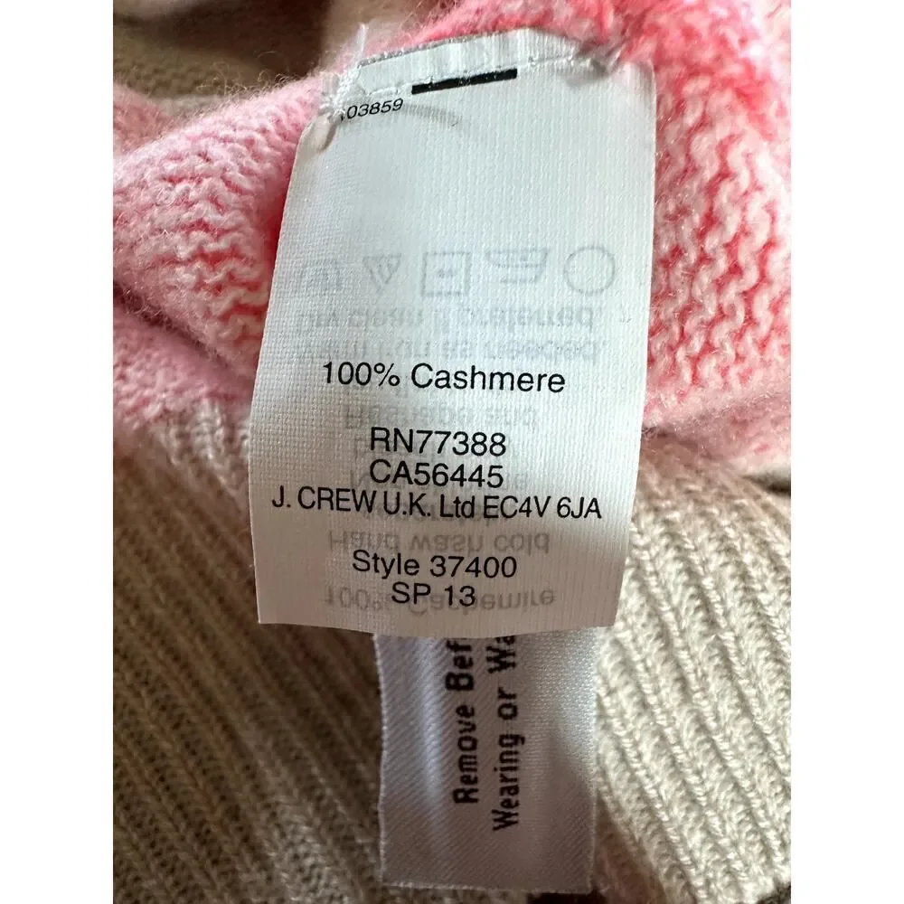 J. CREW Women's Striped 3/4 Sleeve Cashmere Sweater Coral/Cream Size Small